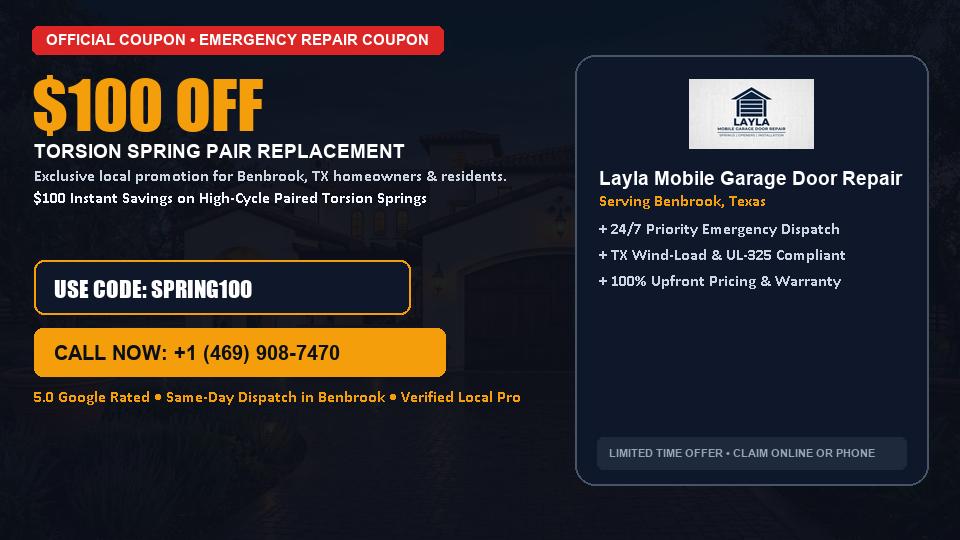 Layla Mobile Garage Door Repair $100 OFF Dual Torsion Spring Replacement in Benbrook, TX