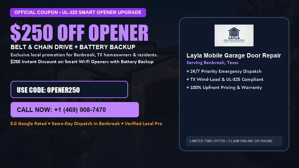 Layla Mobile Garage Door Repair $250 OFF Premium LiftMaster Opener Installation in Benbrook, TX
